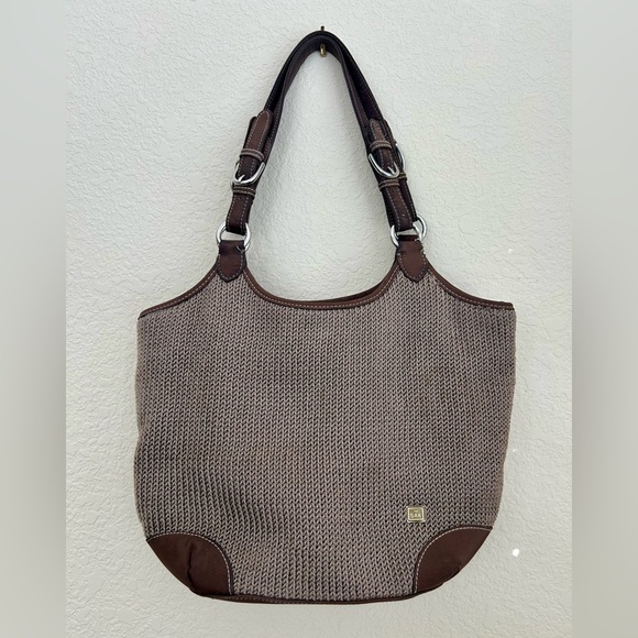 The Sak Handbags - THE SAK Brown Crochet /Knit Square Shoulder Purse Bag